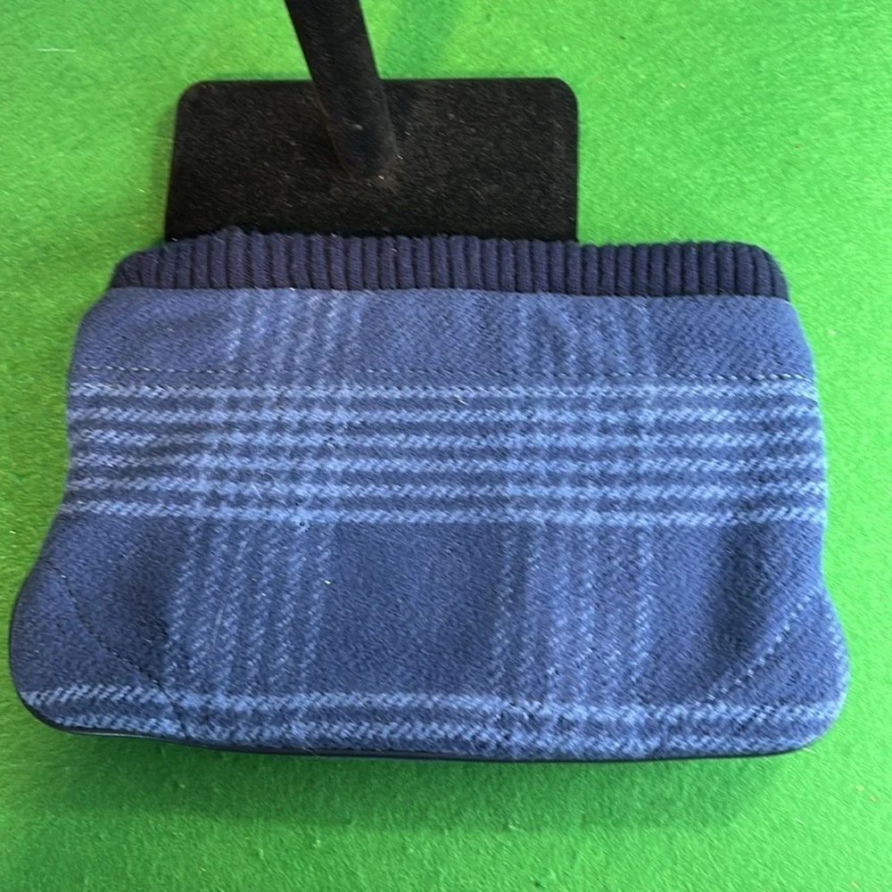 JUICY COUTURE VINTAGE PLAID MESSENGER BAG NAVY BLUE / LEATHER WOOL RARE CLUTCH